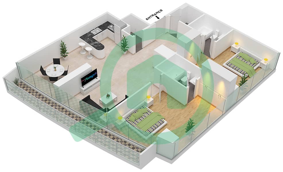 达马克滨海湾 - 2 卧室公寓单位12A13  FLOOR-13TH戶型图 Floor-13th interactive3D