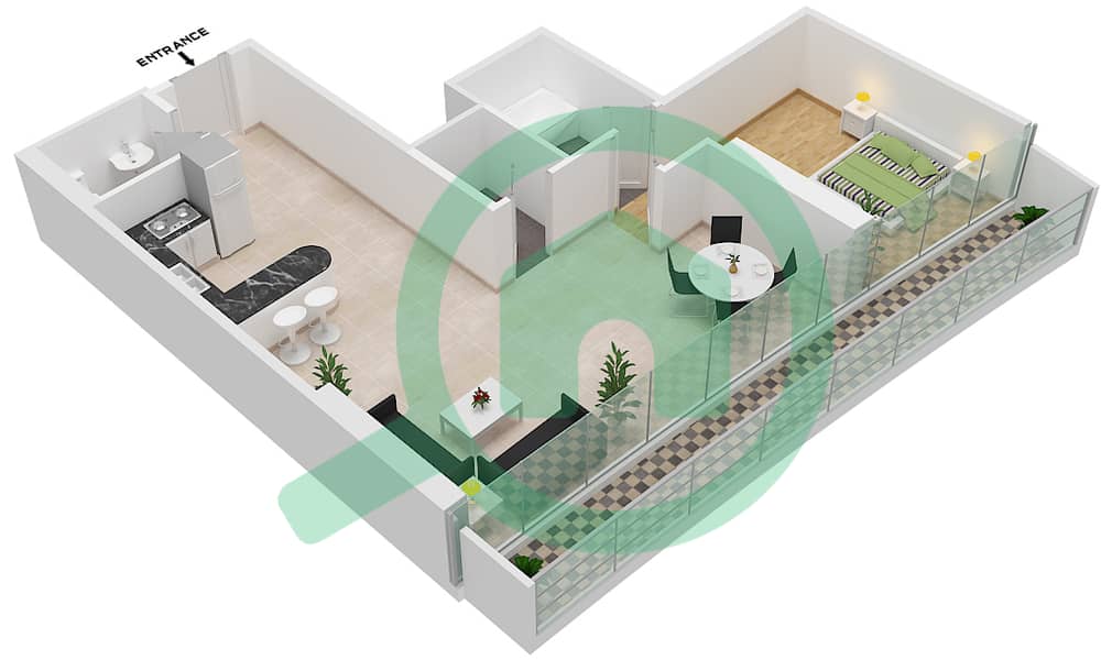 Marina Bay By DAMAC - 1 Bedroom Apartment Unit 12A16 FLOOR-13TH Floor plan Floor-13th interactive3D
