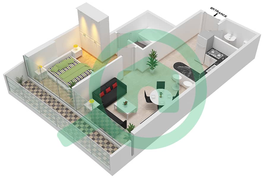 Marina Bay By DAMAC - 1 Bedroom Apartment Unit 12A14A FLOOR-13TH Floor plan Floor-13th interactive3D