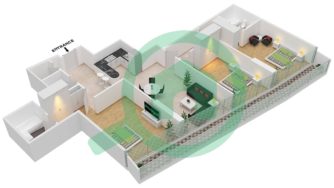 达马克滨海湾 - 3 卧室公寓单位12A17 FLOOR-13TH戶型图 Floor-13th interactive3D