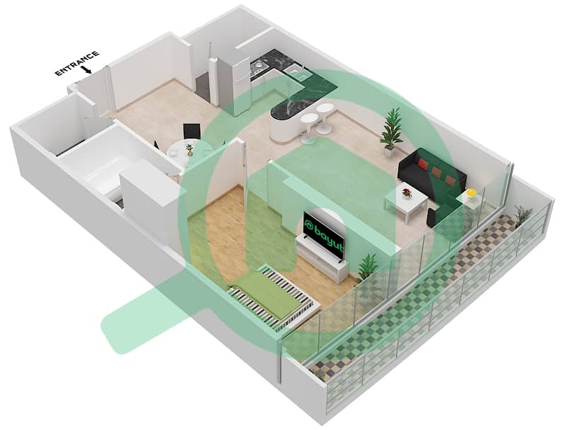 Marina Bay By DAMAC - 1 Bedroom Apartment Unit 1402 FLOOR-14TH Floor plan Floor-14th interactive3D