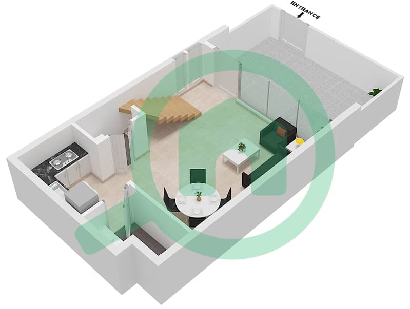 المخططات الطابقية لتصميم النموذج C تاون هاوس 1 غرفة نوم - ركان 2 Ground Floor interactive3D