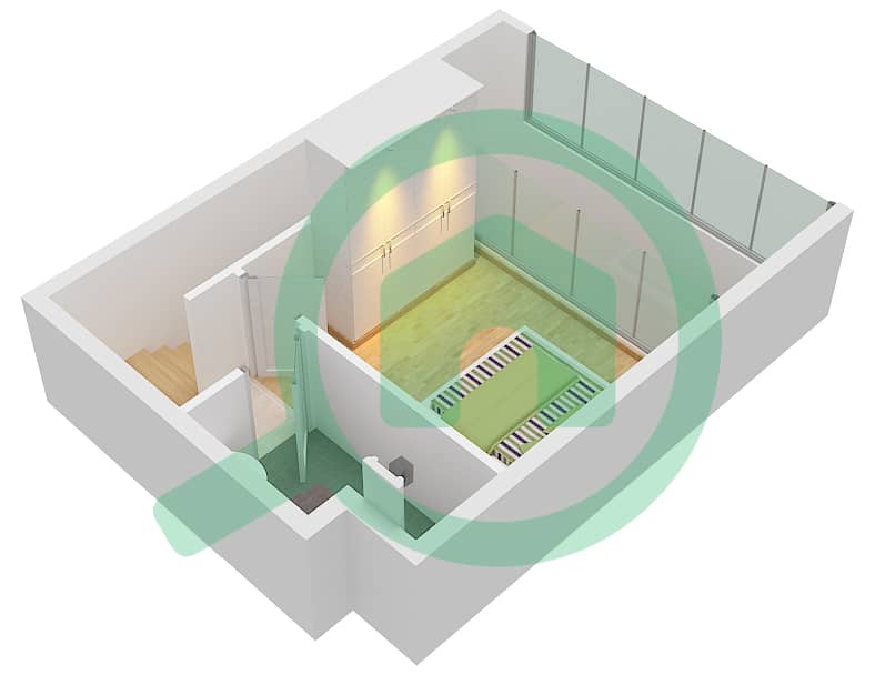 المخططات الطابقية لتصميم النموذج C تاون هاوس 1 غرفة نوم - ركان 2 First Floor interactive3D