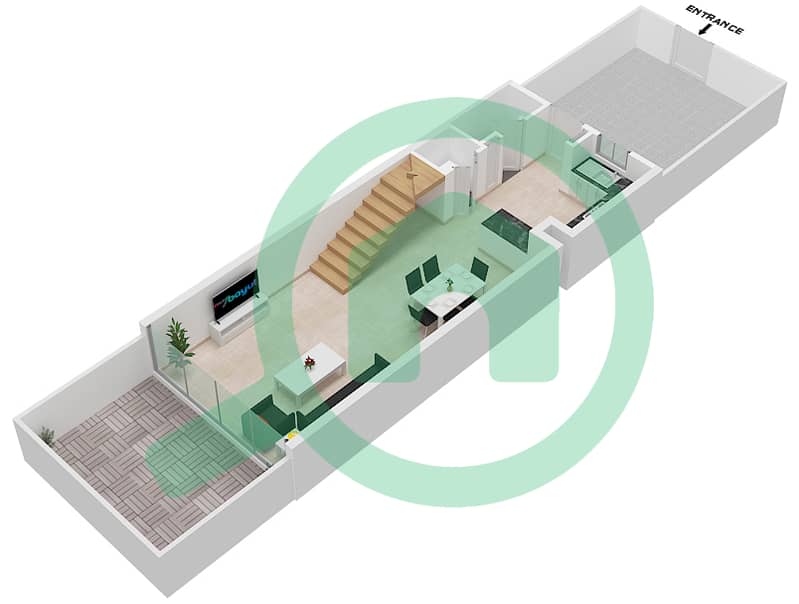 المخططات الطابقية لتصميم النموذج A2 تاون هاوس 2 غرفة نوم - ركان 2 Ground Floor interactive3D