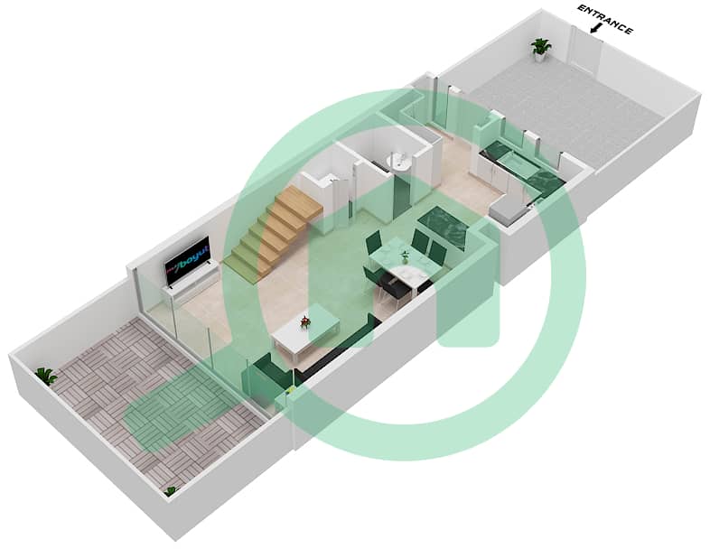 المخططات الطابقية لتصميم النموذج B2 تاون هاوس 2 غرفة نوم - ركان 2 Ground Floor interactive3D
