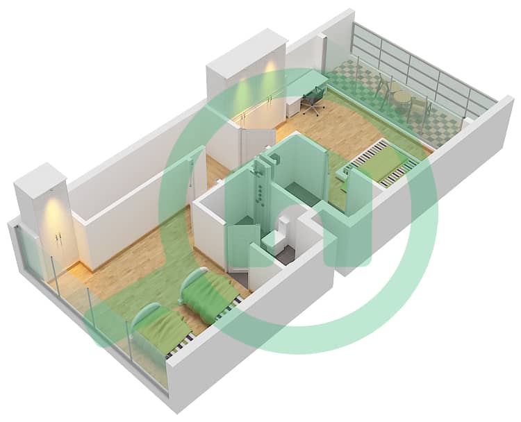 المخططات الطابقية لتصميم النموذج B2 تاون هاوس 2 غرفة نوم - ركان 2 First Floor interactive3D