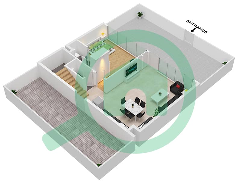المخططات الطابقية لتصميم النموذج D4 تاون هاوس 3 غرف نوم - ركان 2 Ground Floor interactive3D