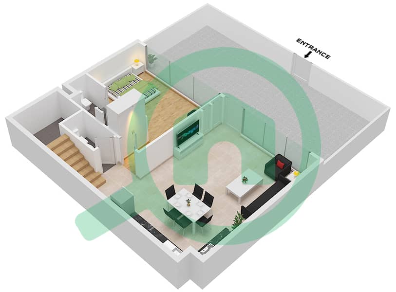 المخططات الطابقية لتصميم النموذج C3 تاون هاوس 3 غرف نوم - ركان 2 Ground Floor interactive3D