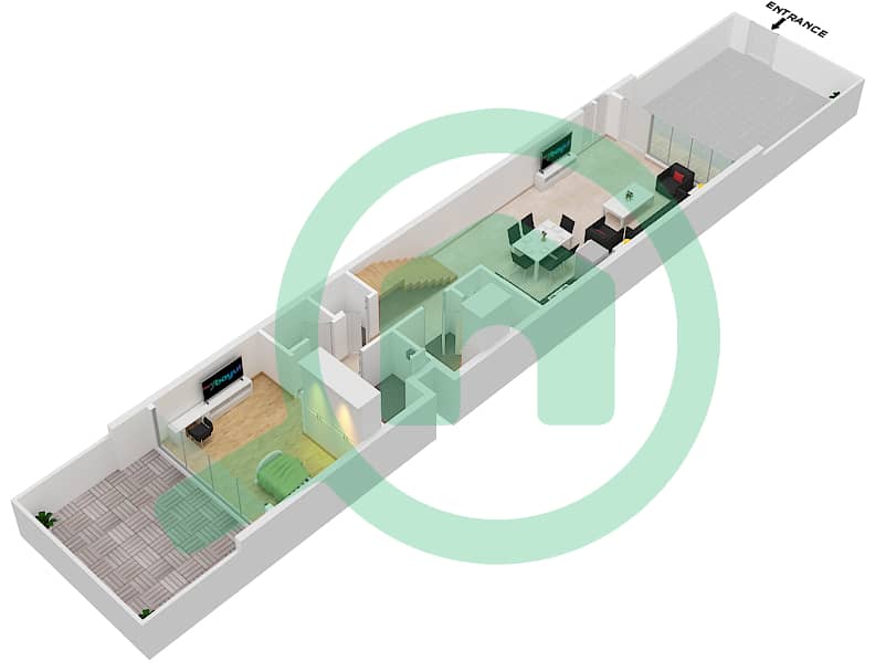 المخططات الطابقية لتصميم النموذج E تاون هاوس 3 غرف نوم - ركان 2 Ground Floor interactive3D