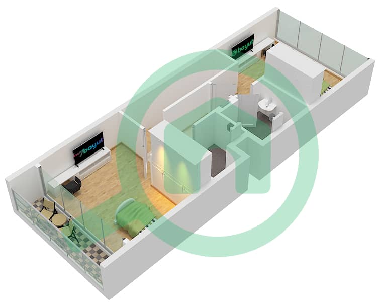 المخططات الطابقية لتصميم النموذج E تاون هاوس 3 غرف نوم - ركان 2 First Floor interactive3D