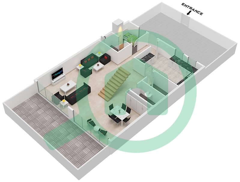 المخططات الطابقية لتصميم النموذج A4 تاون هاوس 4 غرف نوم - ركان 2 Ground Floor interactive3D