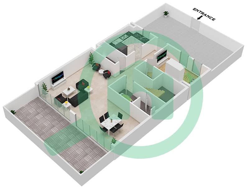 المخططات الطابقية لتصميم النموذج A5 تاون هاوس 5 غرف نوم - ركان 2 Ground Floor interactive3D