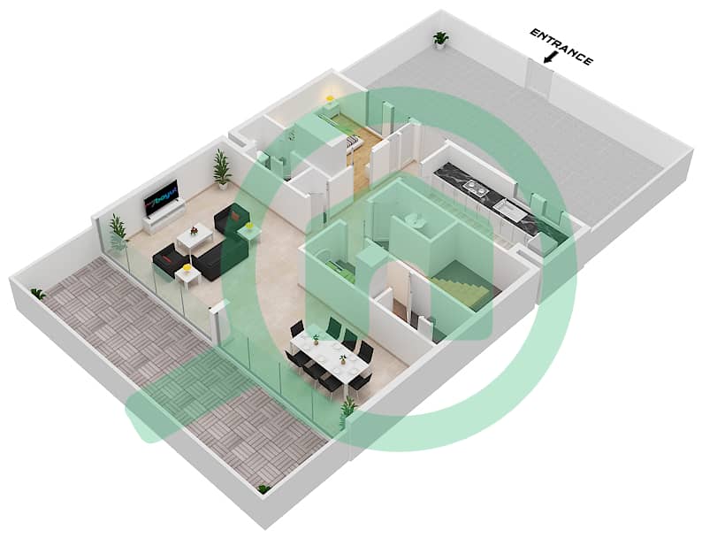 المخططات الطابقية لتصميم النموذج B5 تاون هاوس 5 غرف نوم - ركان 2 Ground Floor interactive3D