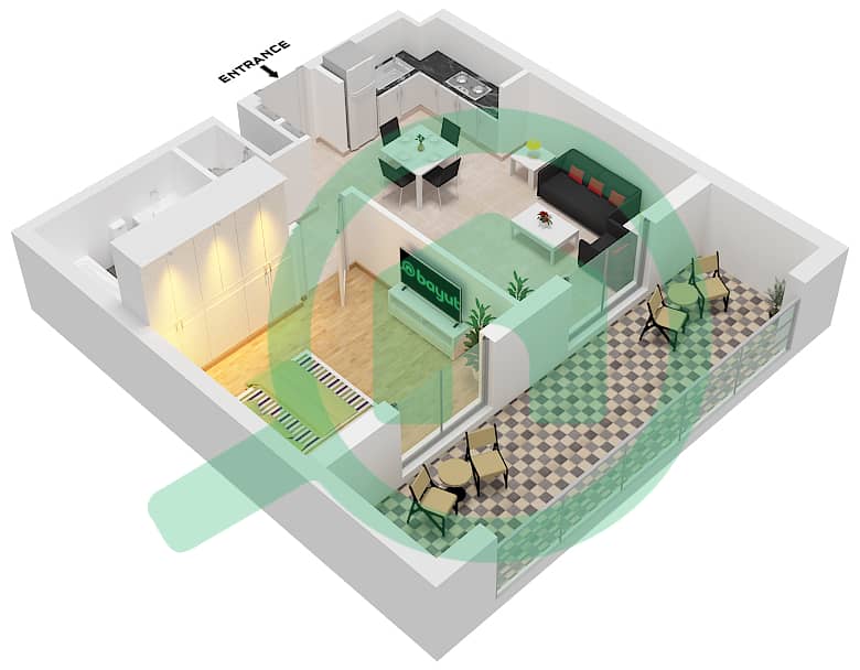 Sapphire Beach Residence by Eagle Hills - 1 Bedroom Apartment Type/unit 16-A / 226,326,426,425 Floor plan interactive3D