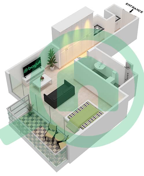 玛雅2号楼 - 单身公寓类型S1戶型图 interactive3D