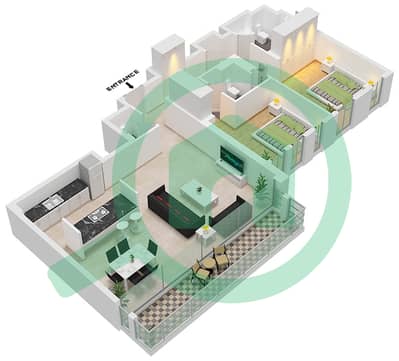 المخططات الطابقية لتصميم النموذج 2 شقة 2 غرفة نوم - بناية الشقق 4