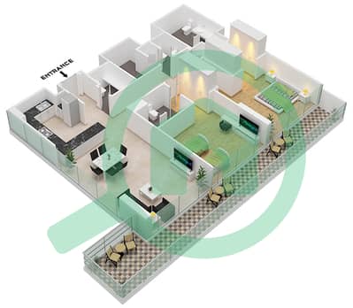 المخططات الطابقية لتصميم النموذج A شقة 2 غرفة نوم - مساكن القناة الأمامية