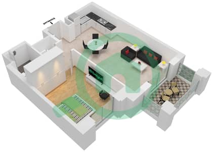 المخططات الطابقية لتصميم النموذج / الوحدة A1/101-102,401,501 شقة 1 غرفة نوم - بناية لماع 3