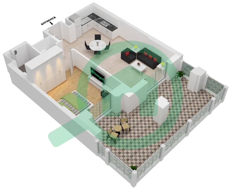 المخططات الطابقية لتصميم النموذج / الوحدة A1/G06 شقة 1 غرفة نوم - بناية لماع 3 interactive3D