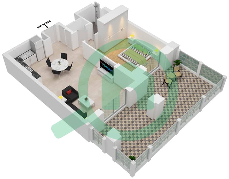 Lamaa Building 3 - 1 Bedroom Apartment Type/unit A1/G09 Floor plan GR interactive3D