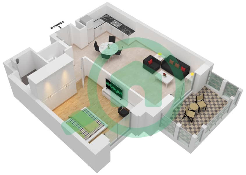 Lamaa Building 3 - 1 Bedroom Apartment Type/unit A1/601,701,801 Floor plan Floor 6-8 interactive3D