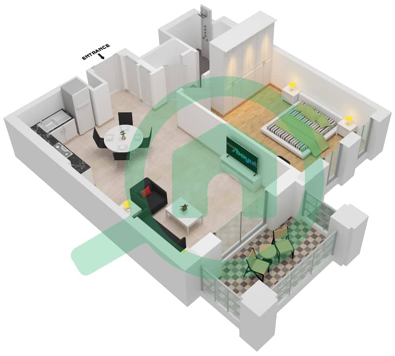 Lamaa Building 3 - 1 Bedroom Apartment Type/unit B1/704 Floor plan Floor 7 interactive3D