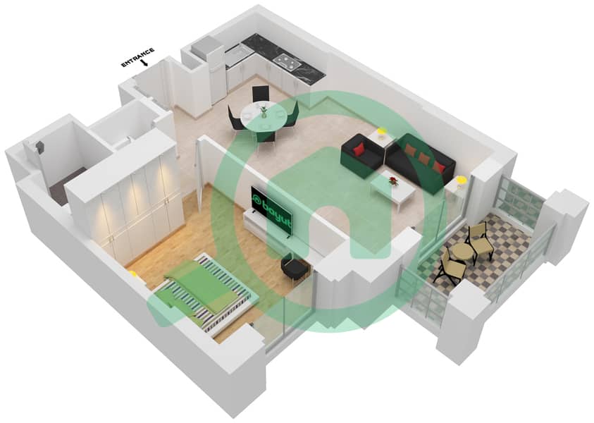 Здание Ламаа 3 - Апартамент 1 Спальня планировка Тип/мера A1/107,207,307 Floor 1-6 interactive3D