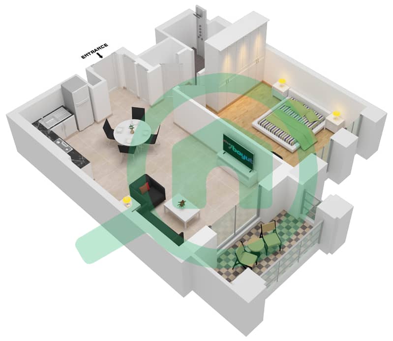 Lamaa Building 3 - 1 Bedroom Apartment Type/unit B1/206,306,406 Floor plan Floor 2-6 interactive3D