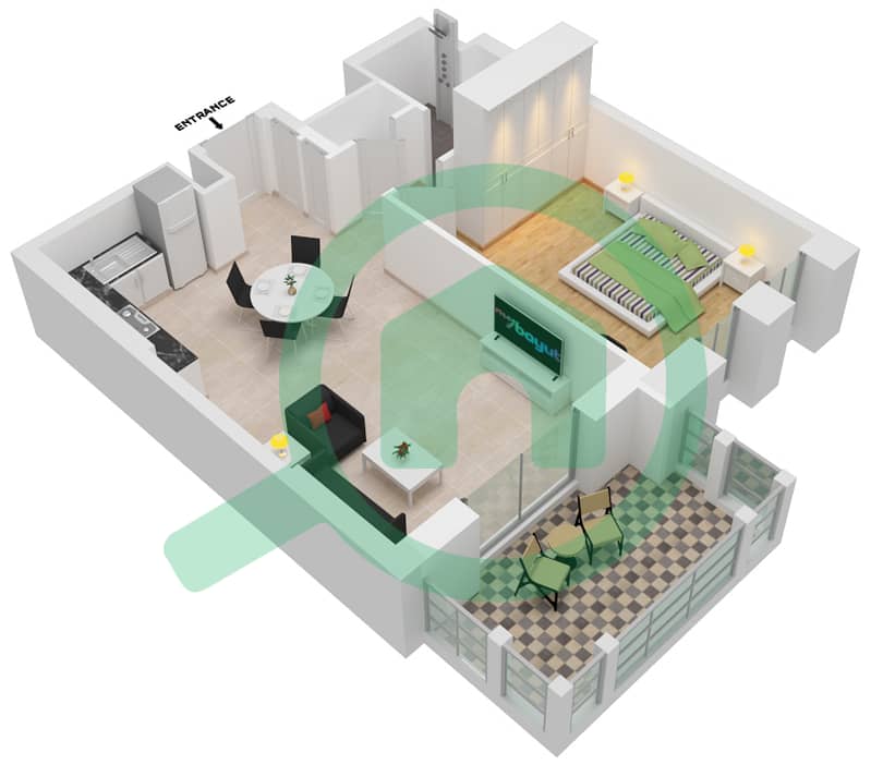 المخططات الطابقية لتصميم النموذج / الوحدة B1/804,902 شقة 1 غرفة نوم - بناية لماع 3 Floor 8-9 interactive3D