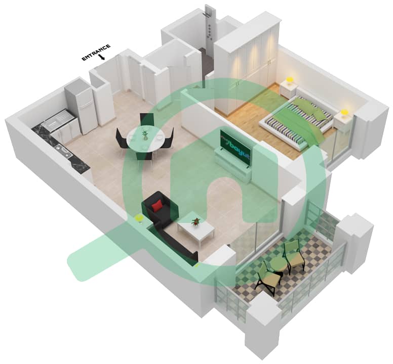 Lamaa Building 3 - 1 Bedroom Apartment Type/unit A1/110,210,310,410 Floor plan Floor 1-7 interactive3D