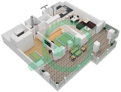 المخططات الطابقية لتصميم النموذج / الوحدة A1/G04 شقة 2 غرفة نوم - بناية لماع 3