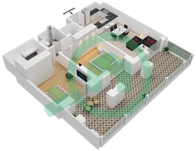 المخططات الطابقية لتصميم النموذج / الوحدة A1/G05 شقة 2 غرفة نوم - بناية لماع 3