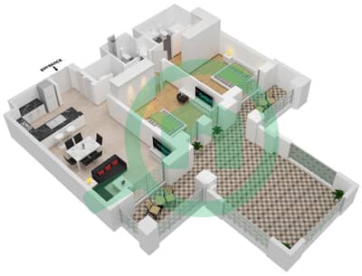 المخططات الطابقية لتصميم النموذج / الوحدة A5/105 شقة 2 غرفة نوم - بناية لماع 3