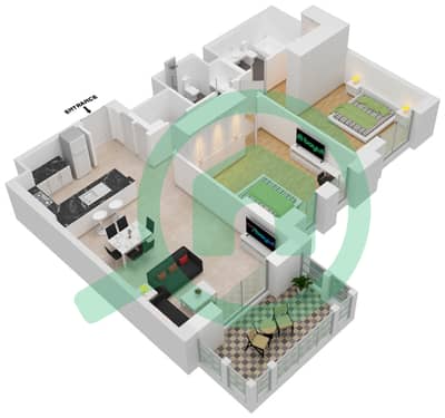 المخططات الطابقية لتصميم النموذج / الوحدة A1/503,603 شقة 2 غرفة نوم - بناية لماع 3