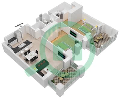 المخططات الطابقية لتصميم النموذج / الوحدة A5/505,605 شقة 2 غرفة نوم - بناية لماع 3