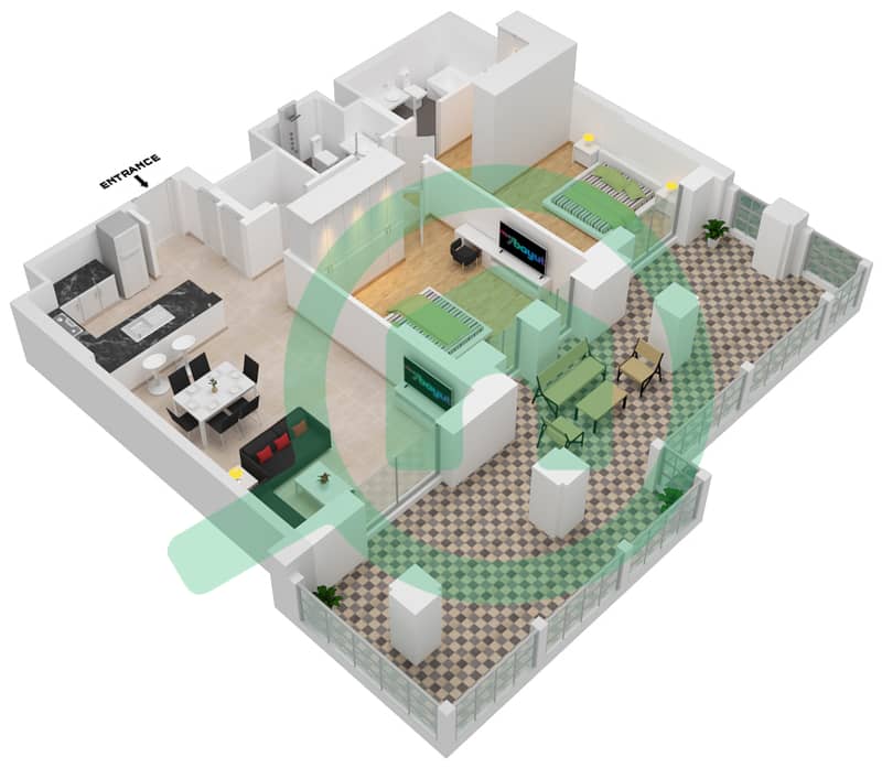 Lamaa Building 3 - 2 Bedroom Apartment Type/unit A6/G03 Floor plan GR interactive3D