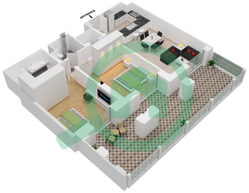 Здание Ламаа 3 - Апартамент 2 Cпальни планировка Тип/мера A1/G05 GR interactive3D
