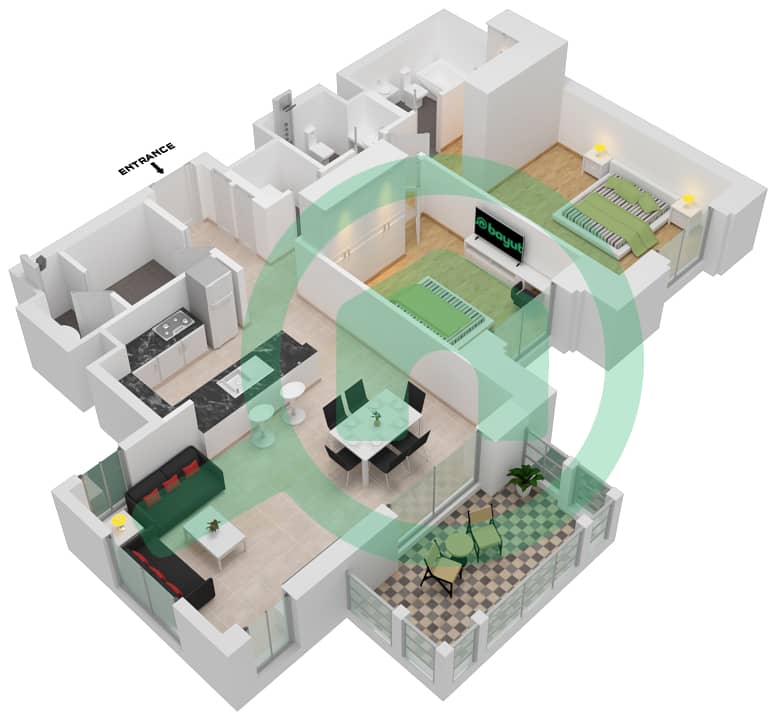 Lamaa Building 3 - 2 Bedroom Apartment Type/unit B1/707,807,905 Floor plan Floor 7-9 interactive3D