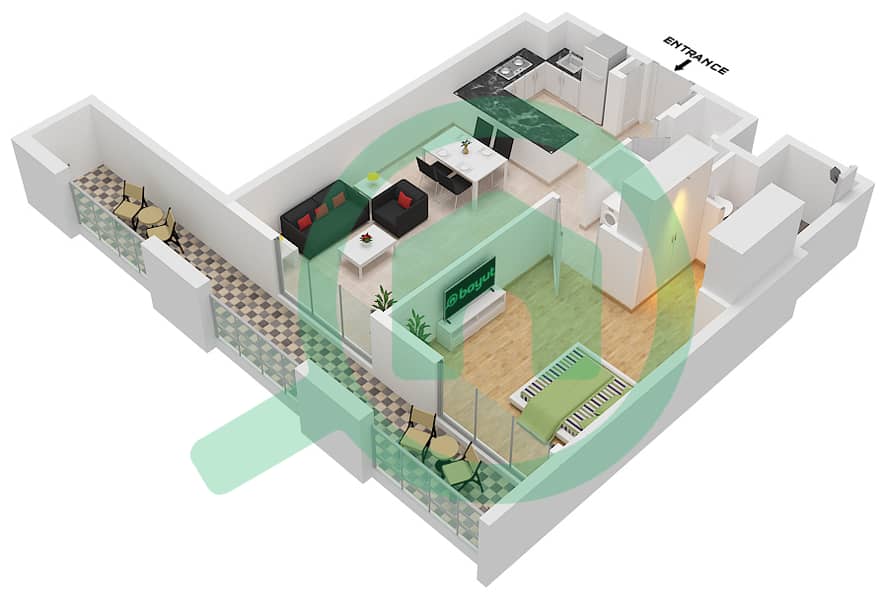 المخططات الطابقية لتصميم النموذج A3 شقة 1 غرفة نوم - روف هوم الجادة interactive3D
