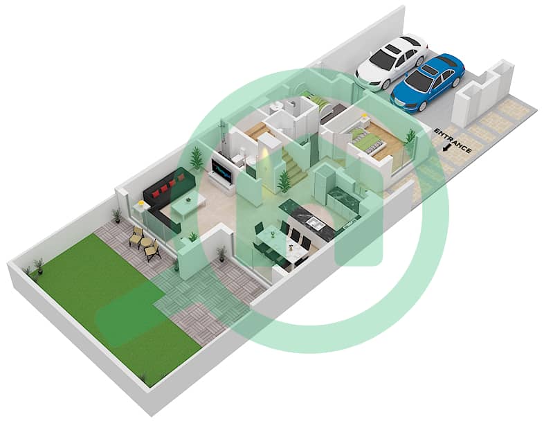 المخططات الطابقية لتصميم النموذج / الوحدة 3/3M تاون هاوس 4 غرف نوم - ميبل 3 Ground Floor interactive3D