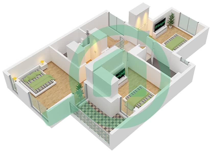 المخططات الطابقية لتصميم النموذج / الوحدة 3/3M تاون هاوس 4 غرف نوم - ميبل 3 Upper Level interactive3D
