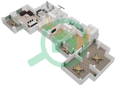 المخططات الطابقية لتصميم النموذج / الوحدة B UNIT 1 شقة 3 غرف نوم - مبنى لامتارا 1