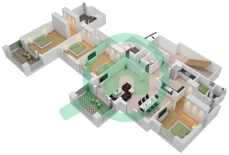 المخططات الطابقية لتصميم النموذج / الوحدة B1 UNIT 1 شقة 4 غرف نوم - مبنى لامتارا 1 Floor 6 (LOWER FLOOR) interactive3D