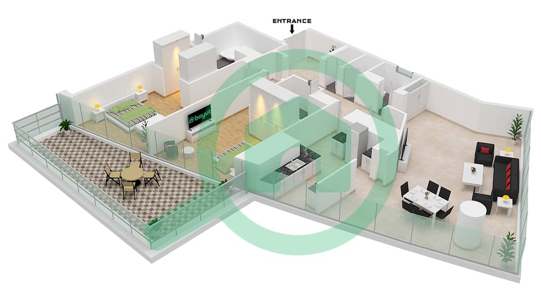 朱美拉生活世贸中心公寓 - 2 卧室公寓类型A-FLOOR B2戶型图 interactive3D