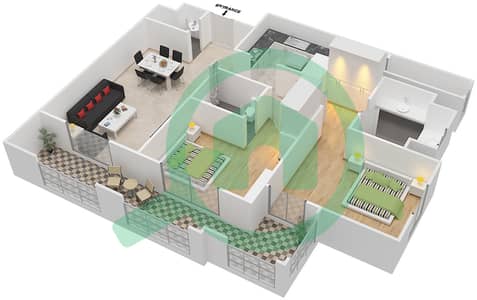 المخططات الطابقية لتصميم النموذج 1 شقة 2 غرفة نوم - رويال بريز2