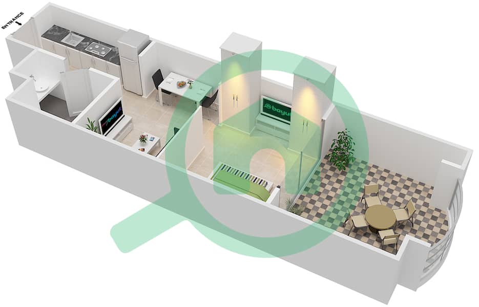 Роял Бриз 3 - Апартамент Студия планировка Тип 2 interactive3D