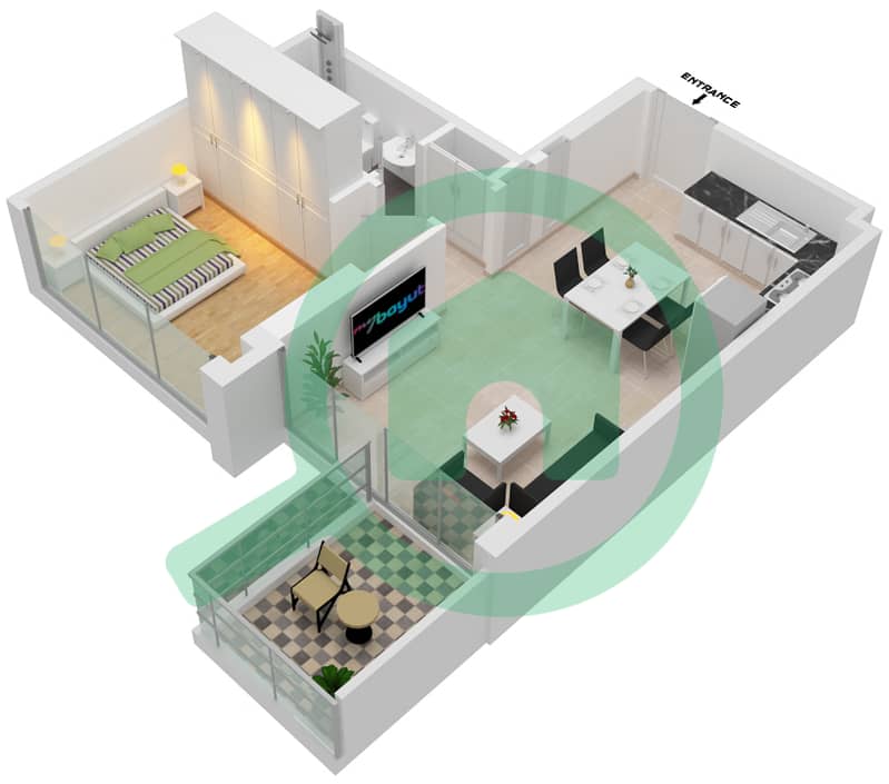 Azizi Riviera 24 - 1 Bedroom Apartment Unit 9 FLOOR 2,4,6,8 Floor plan Floor 2,4,6,8 interactive3D