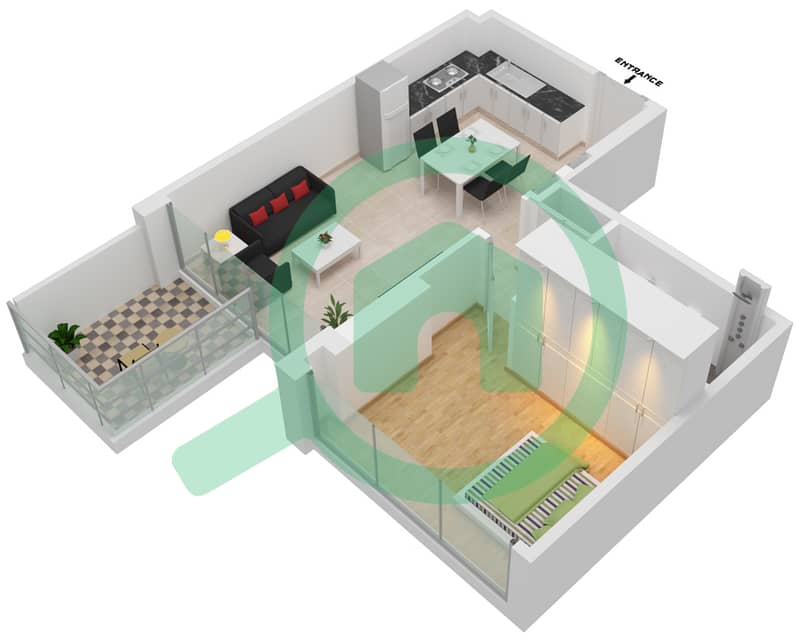 Azizi Riviera 24 - 1 Bedroom Apartment Unit 10 FLOOR 2,4,6,8 Floor plan Floor 2,4,6,8 interactive3D