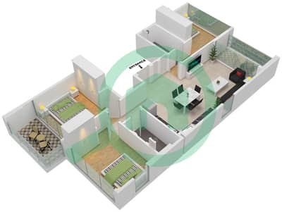 Азизи Ривьера 24 - Апартамент 3 Cпальни планировка Единица измерения 16 FLOOR 2,4,6,8