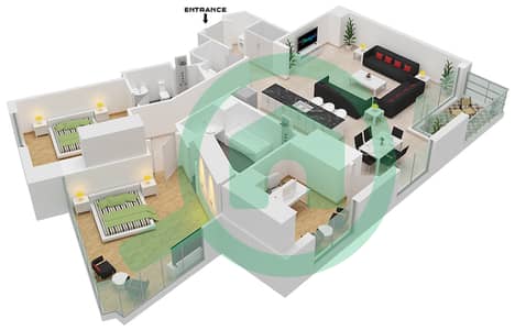 المخططات الطابقية لتصميم الوحدة UNIT 4,8 FLOOR 3-31 شقة 2 غرفة نوم - فيدا ريزيدنس داون تاون